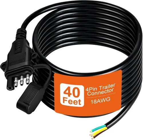 Vista 11 de Conector de remolque de cobre puro de 4 pines, 18 AWG, 5 pies, arnés de cableado de remolque de 4 pines, cable encamisado, arnés de cableado