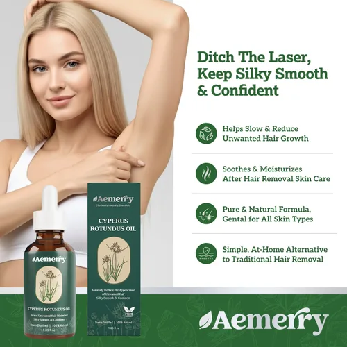 Vista 3 de Aceite Cyperus Rotundus: Aceite natural de Cyperus Rotundus para depilación, suero inhibidor puro del cabello, ralentiza y reduce el recrecimiento