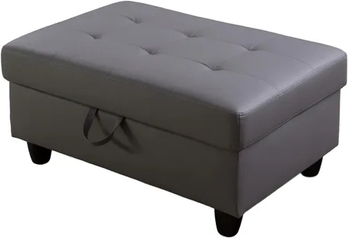 Vista 12 de Otomana de almacenamiento de cuero regenerado 37 x 24.5 x 16.5 pulgadas de alto para apartamento, casa, sala de estar, oficina (negro, otomano)