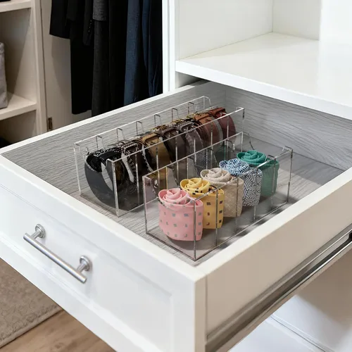 Vista 5 de FEMELI - Organizador de cinturón de acrílico para armario, caja de almacenamiento de 5 ranuras Clear Acrylic Shelf Belt Closet& Drawer Storage