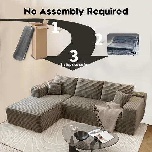 Vista 6 de Sofá seccional Cloud de 107.5 pulgadas con diván en forma de L, sofá modular moderno con asiento profundo, sofás tapizados para sala de estar Camello