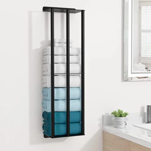 Vista 7 de susswiff Toalleros para baño: toallero montado en la pared de 26 pulgadas, toallero de 2 niveles mejorado con 3 barras verticales y 3 estantes