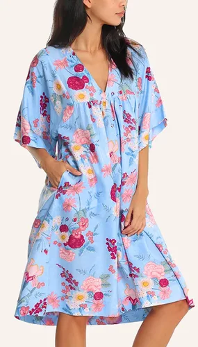 Vista 7 de Bloggerlove House Dress for Women Cotton MooMoo Dresses with Pockets Floral Pleated Short Sleeve V-Neck Mumus for Lounging