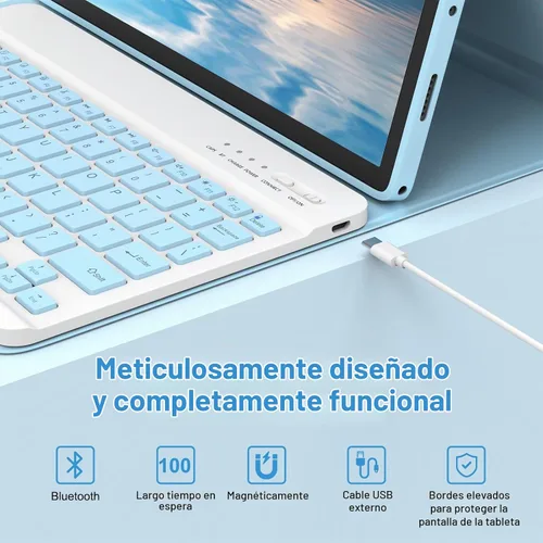 Vista 5 de MMK para Galaxy Tab A9 Plus Funda con Teclado, Funda para Teclado de Tablet Samsung A9 Plus (11" 2023, SM-X210/X216/X218), Inalámbrica Desmontable