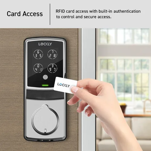 Vista 2 de Lockly Secure Plus - Cerradura de puerta inteligente, entrada sin llave con huella digital y tarjeta RFID, teclado PIN Genie, control