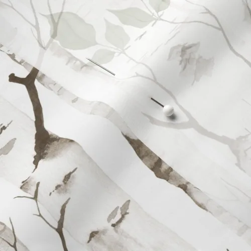Vista 5 de Spoonflower Fabric Woodland Rustic Nature Forest on Chiffon Fat Quarter Birch Woods Trees Botanical Use for Sewing Fashion Apparel Dresses Home
