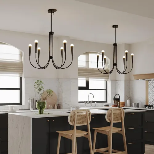 Vista 6 de Lámpara de araña de granja, 6 luces industriales, rústicas, para comedor, lámpara colgante ajustable para cocina, isla, sala de estar, vestíbulo
