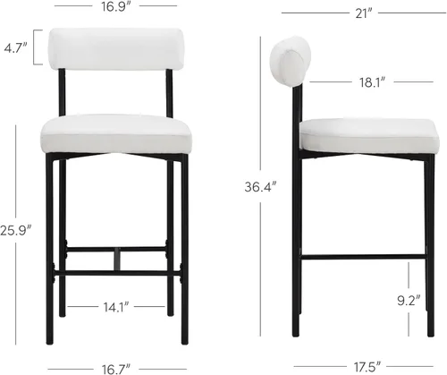 Vista 2 de Nathan James Dahlia - Silla de altura para encimera, taburete de bar moderno tapizado en bouclé con respaldo, patas de metal de mediados de siglo