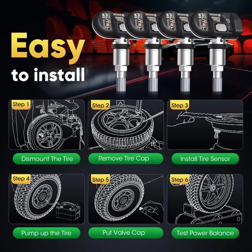 Vista 4 de Autel Juego de 4 Sensores TPMS, MX-Sensor 2 en 1 315MHz + 433MHz de Inserción TPMS Sensor Universal Programable, Nivel OE 100% Clonable por Autel