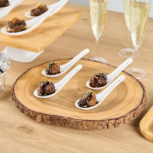 Vista 8 de Restaurantware Cuchara de degustación asiática de 4.9 pulgadas: aperitivo de porcelana blanca y cuchara de sopa - Perfecto para eventos de catering