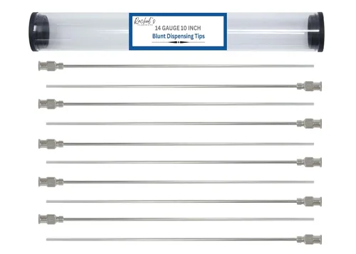Vista 15 de Rachel's Closeouts 6 paquetes de agujas de calibre 14 de 10 pulgadas de acero inoxidable de punta roma, aguja dispensadora industrial Aguja Luer