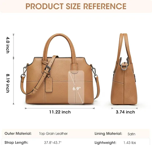 Vista 29 de Kattee - Bolsos de piel auténtica para mujer, bolsos de mano suaves para mujer