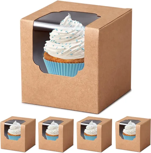 Vista 10 de Cajas para cupcakes para el día de la madre con ventana e insertos, 15 recipientes blancos premontados para cupcakes individuales para el día