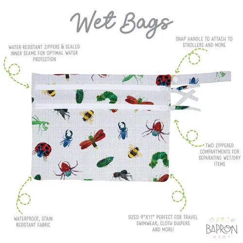 Vista 2 de BapronBaby Eric Carle Bug World - Bolsa impermeable con dos bolsillos con cremallera, reutilizable para la hora de comer, pañales, cochecitos