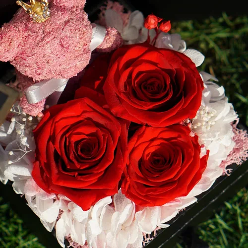 Vista 2 de ADDWel Regalos de Rosas Preservadas para Novia - Lindo Regalo de Oso de Rosas Eternas para Mamá Mujeres, Regalos de Cumpleaños para Novia - Caja