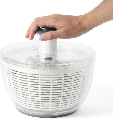 Vista 9 de Calphalon Aero - Molinillo de ensalada de acero inoxidable de 6.3 cuartos de galón, cuenco para lavar frutas y verduras con cesta coladora