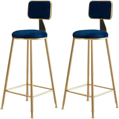 Vista 27 de Taburete moderno para mostrador, taburete sin brazos, taburete de hierro con cojín y pedal, 1 taburete corto (18 pulgadas de alto) azul