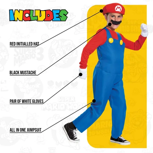 Vista 3 de The Super Mario Brothers - Disfraz de Mario Deluxe para niños