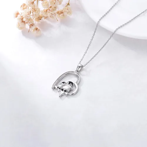 Vista 5 de Pingüinosperezosospandasbúhospanda rojojirafagatosllamasdinosaurioosocerdo monoconejito de Pascua, regalos de pingüinos, plata de ley 925, joyería