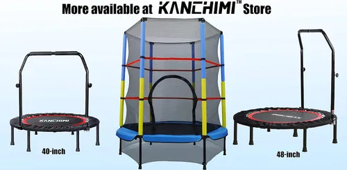 Vista 8 de Kanchimi - Mini trampolín plegable de 40"/48" para fitness, cama elástica para ejercicio en interiores con mango, carga máxima de 330 libras