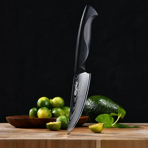 Vista 8 de aisyoko Cuchillo de pelar de 4.5 pulgadas, cuchillo de chef de acero Damasco con mango ergonómico G10, acero de alto carbono VG10, cuchillo