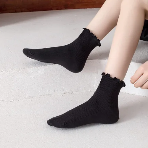 Vista 5 de Mcool Mary 10 pares de calcetines con volantes para mujer, calcetines de tobillo casuales bonitos, cómodos, transpirables, de algodón, con volantes
