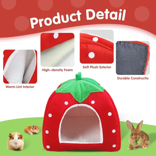 Vista 3 de Cama de conejillo de indias, acogedor escondite de conejo con forro polar cálido, lavable, taza para acurrucarse, casa de invierno para mascotas