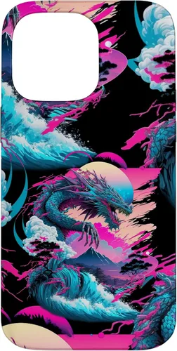 Vista 21 de Dragon Vaporwave Abstract Landscape Moon Tree Waterfall Case for iPhone 17
