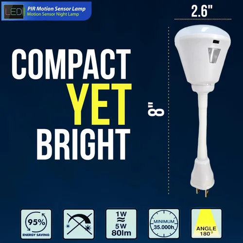 Vista 6 de Luz nocturna LED brillante con sensor de movimiento, 6 W, 6500 K, enchufe de pared, toma de corriente alterna, direccional, flexible, del atardecer