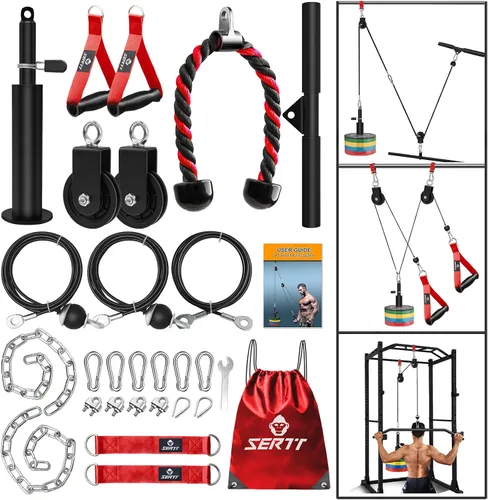 Vista 8 de Sistema de polea de cable de peso SERTT para gimnasio, accesorios actualizados de polea de cable para tracción LAT, flexión de bíceps, tríceps
