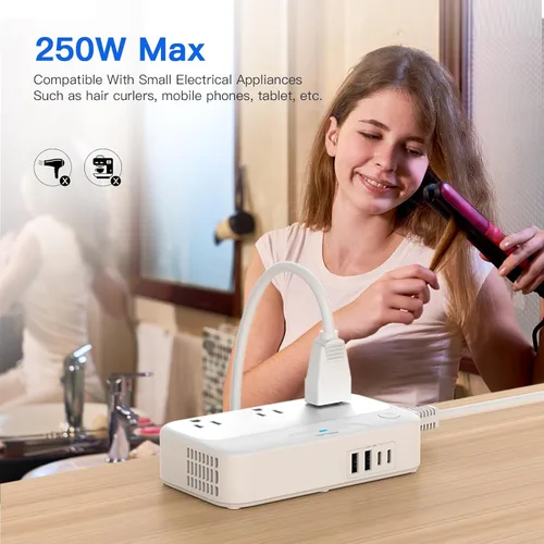 Vista 4 de Convertidor de voltaje universal EE.UU. a Europa, combo convertidor de viaje de 220 V a 110 V, adaptador europeo de reducción de voltaje de 250 W