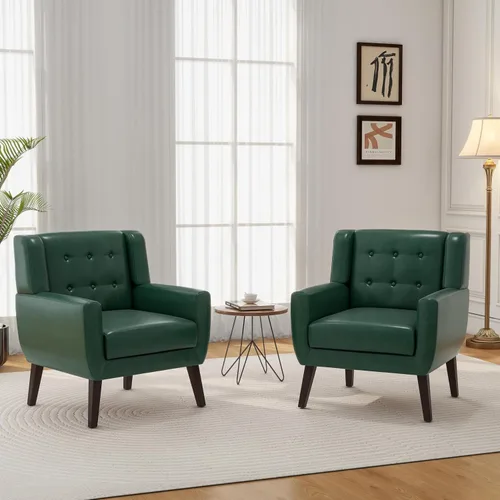 Vista 51 de Accent Chair Set of 1, Comfy Reading Armchair, Beige Linen Blend, Tufted Button Backrest, Solid Wood Frame, Upholstered Club Single Sofa Chairs