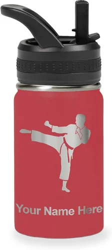 Vista 27 de Botella de agua personalizada LaserGram, Karate Man, de acero inoxidable con aislamiento al vacío de doble pared con tapa abatible, regalo grabado