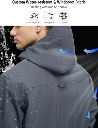 Vista 3 de Men's 3 in 1 Waterproof Winter Jackets Ski Warm Snow Rain Coat Puffer Liner Hood Windbreaker