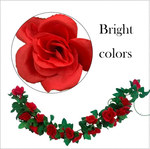 Vista 5 de Paquete de 2 guirnaldas de rosas artificiales de vid de rosas falsas, plantas y vides, decoración de hojas florales para decoración de bodas