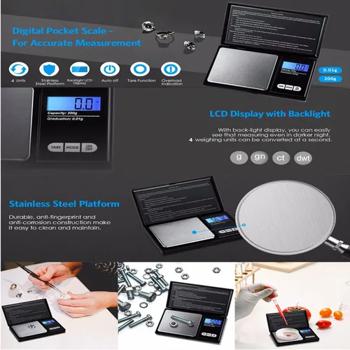 Vista 4 de Báscula digital portátil de 7.05 oz x 0.00 oz de precisión, báscula electrónica de pesaje para joyería, mini báscula digital de gramos, báscula