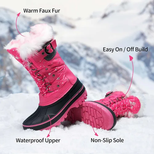 Vista 3 de DREAM PAIRS - Botas de nieve para el invierno, impermeables y con aislamiento para niños