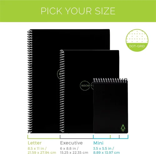 Vista 3 de Rocketbook Core - Cuaderno de espiral reutilizable, tamaño ejecutivo de 6 x 8.8 pulgadas, color negro, páginas punteadas, conectadas a
