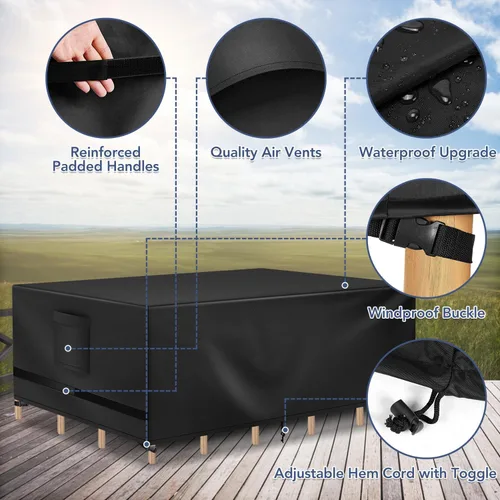 Vista 3 de Richwon Funda para Muebles de Patio, Funda Impermeable Rectangular para Mesa de Exterior, Protección Resistente para Conjunto Seccional 108"L x 82"W