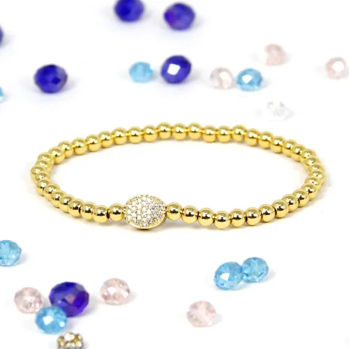 Vista 4 de Pulsera elástica elástica elástica de la bola del grano del acero inoxidable de la plata de la manera de las mujeres