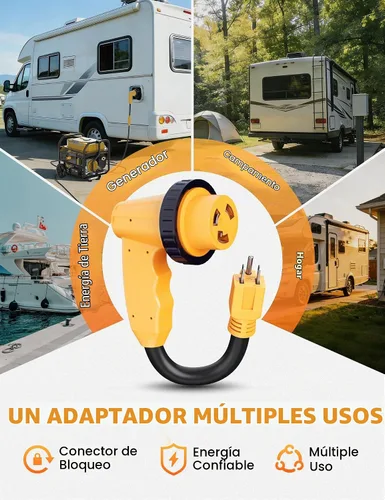 Vista 5 de MECMO Adaptador de 30 amperios a 110 RV con conector de bloqueo, cable de enchufe de alimentación NEMA 5-15P a L5-30R, adaptador doméstico de 15 A