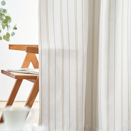 Vista 9 de jinchan Cortinas Blancas con Rayas Negras de 63 Pulgadas de Largo para Sala de Estar Dormitorio Tratamiento de Ventanas Aspecto Moderno de Lino