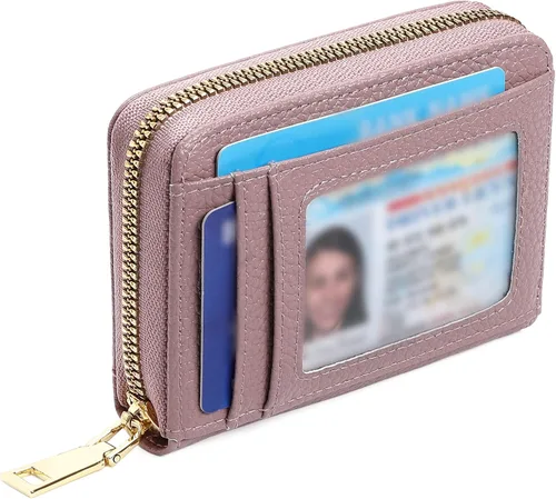 Vista 12 de GAEKEAO Cartera de piel con bloqueo RFID para mujer, pequeño, compacto, con cremallera, tarjetero con ventana de identificación y bolsillo