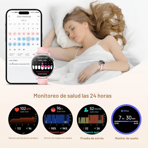 Vista 2 de Kieslect Reloj inteligente para mujer, pantalla AMOLED de 1.32 pulgadas, rastreador de actividad física rosa con función de llamada, más de 170