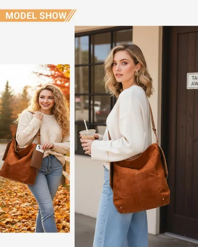 Vista 2 de Herald Bolso de hombro de ante suave y holgado para mujer, bolso cruzado retro con correa ajustable
