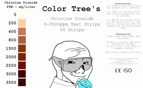 Vista 3 de Color Tree's Tiras de prueba de dióxido de cloro de 3000 ppm - 50 tiras - rango de 0-3000 ppm - CDS de bricolaje - Tiras de prueba ClO2