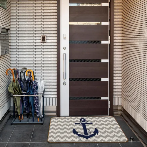 Vista 6 de Tapete de cocina con ancla azul marino náutico, para interiores y exteriores, para decoración náutica, entrada y hogar, tapete antideslizante