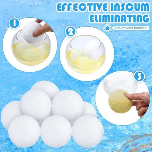 Vista 4 de Gerrii Paquete de 2 Bolas Absorbentes de Suciedad para Bañera de Hidromasaje de 3 Pulgadas Esponja Reutilizable para Piscina Absorbente de Aceite