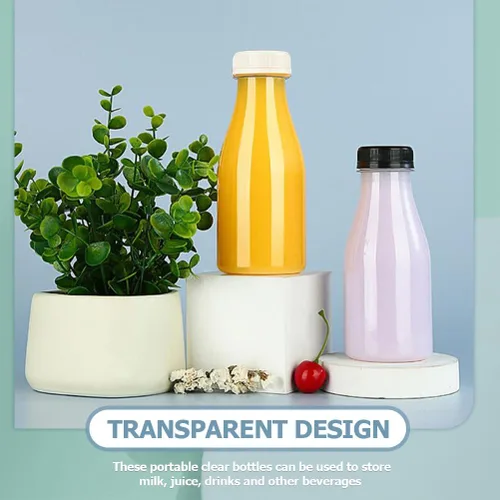 Vista 7 de 6 botellas de jugo transparentes a prueba de fugas, botellas de leche reutilizables, recipientes para bebidas al aire libre, tapas para exprimir