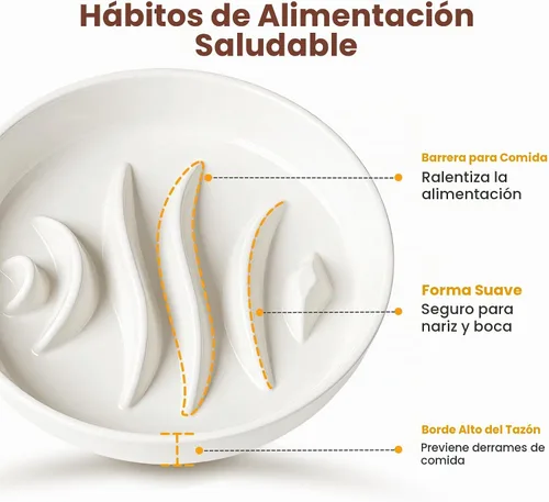 Vista 6 de PETTOM Alimentador lento Cat Bowl de cerámica elevada con soporte de bambú espina de pescado